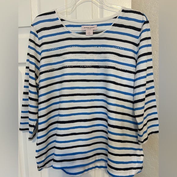 Allison Daley Women's Long Sleeve Striped Top - with Rhinestone accents - Picture 2 of 7